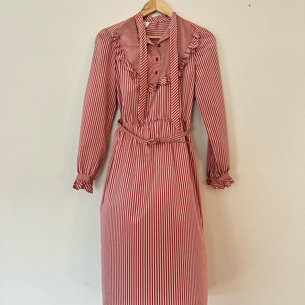 Authentic Vintage Elegant Striped Red Dress